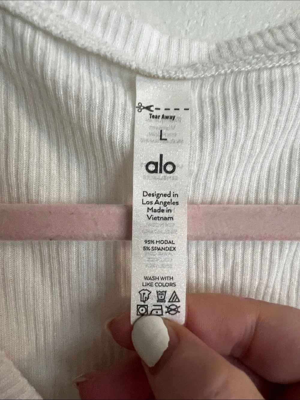 **WORN ONCE** ALO Yoga Cream Ribbed V‑Neck Ruched Long‑Sleeve Crop Top